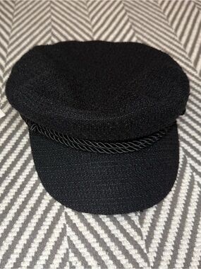 Trina Turk Black Boucle Sailor Hat with Twisted Rope Trim
